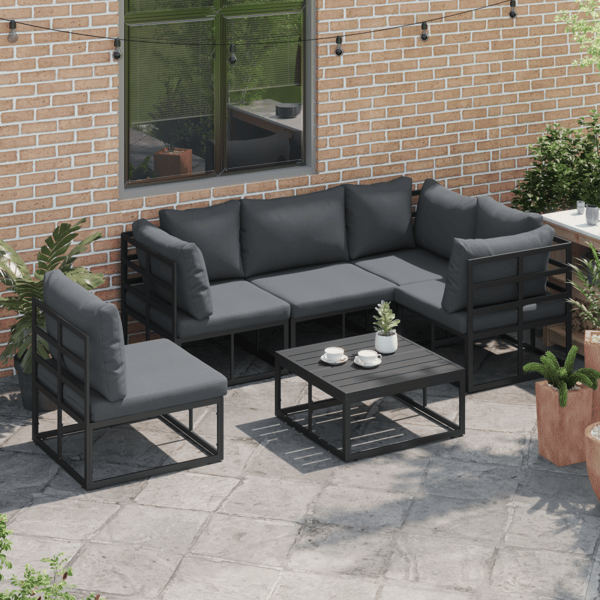Trädgårdsoffset med kudde 5 pcs Svart Aluminium