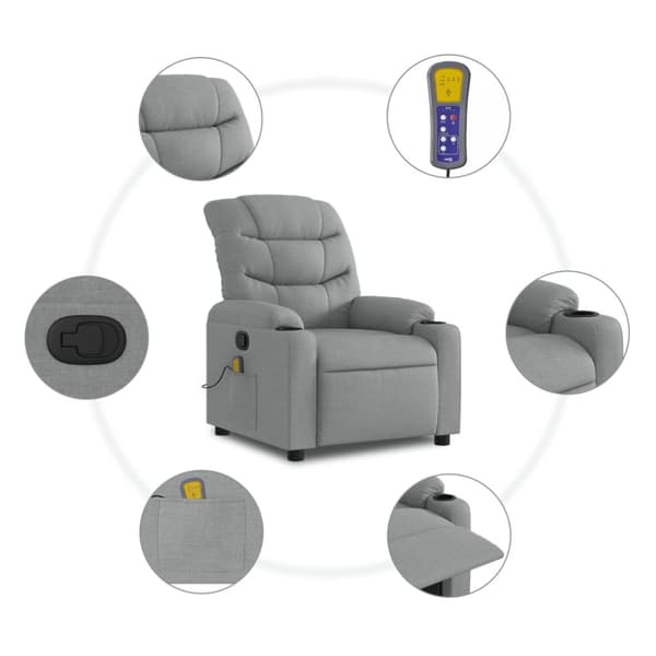 Massagefåtölj ljusgrå tyg