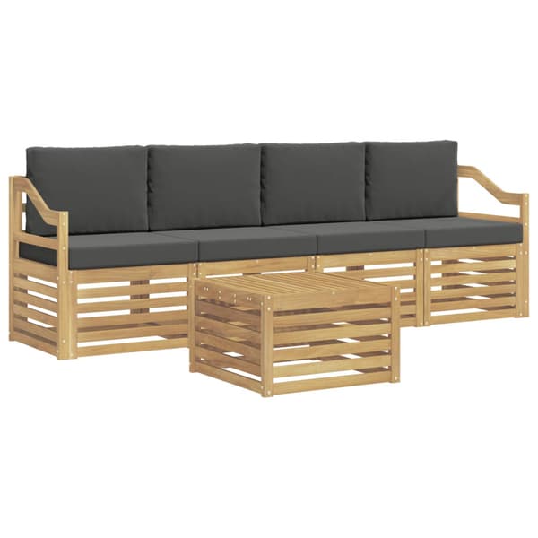 Utomhussoffset med kudde 5 pcs Vit och antracit Polyester