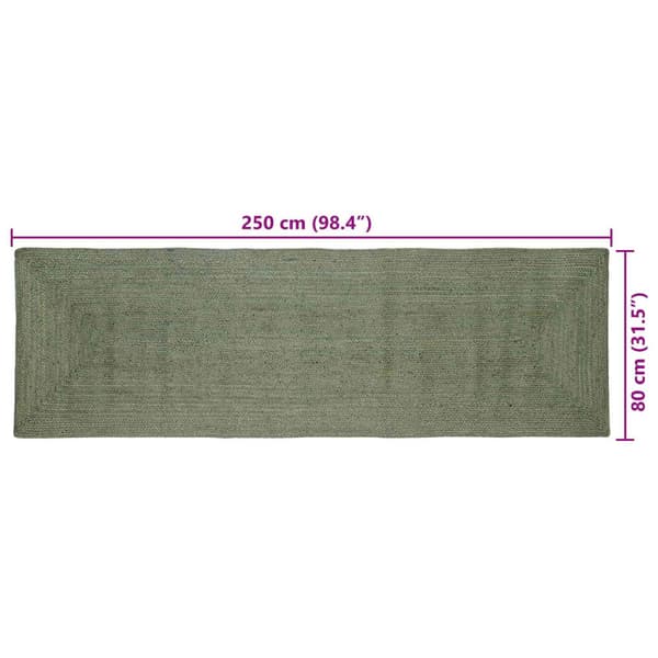 Områdesmattor Rektangulär Olivgrön 80 x 250 cm Jute