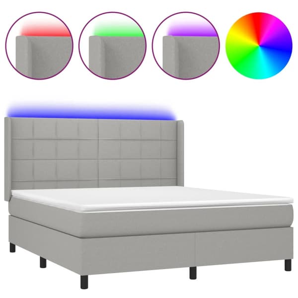 Ramsäng med madrass & LED ljusgrå 160x200 cm tyg