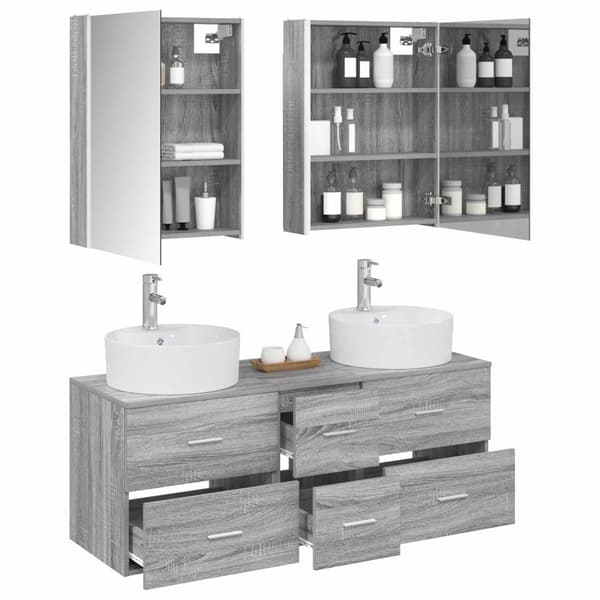 Badrumsmöbelset 5 pcs Grå Sonoma Konstruerat trä och glas