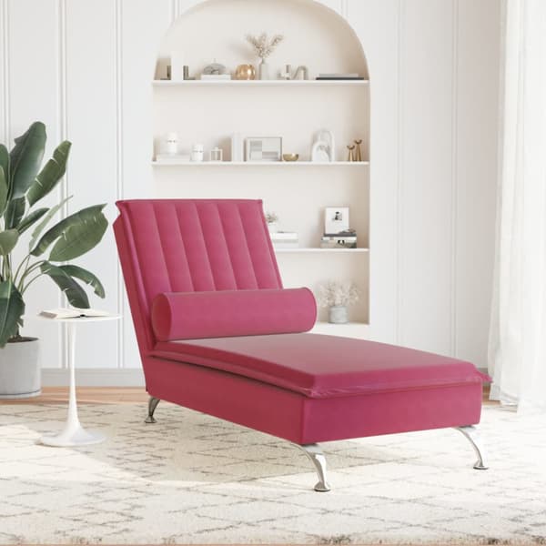 Massageschäslong med bolster vinröd sammet