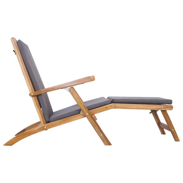 Fällbar Deck Chair med Kudde Mörkgrå Massivt teakträ