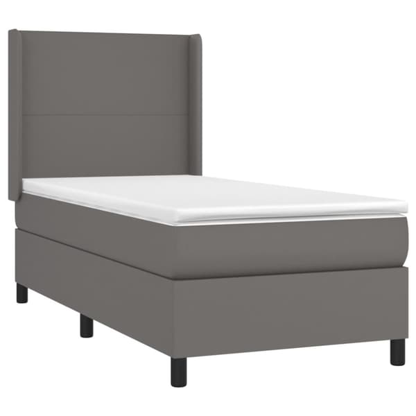 Ramsäng med madrass & LED grå 100x200 cm konstläder