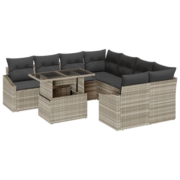 Trädgårdsoffset med lagring 9 pcs Ljusgrå Poly rattan
