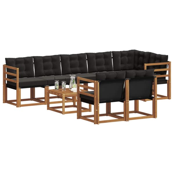 Utomhussoffset med kudde 9 pcs Naturlig och svart