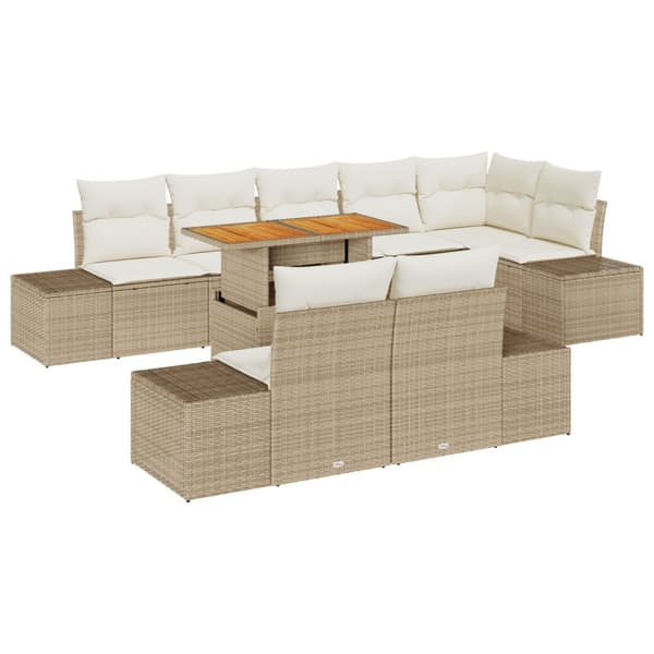 Trädgårdsmöbelset med kudde 9 pcs Beige och gräddfärgad
