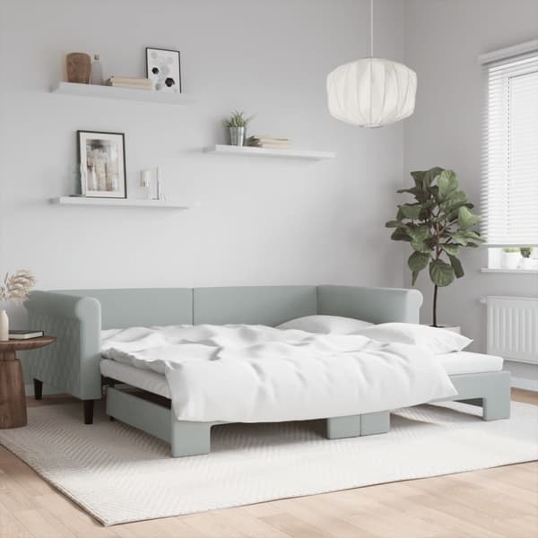 Dagbädd utdragbar ljusgrå 100x200 cm sammet