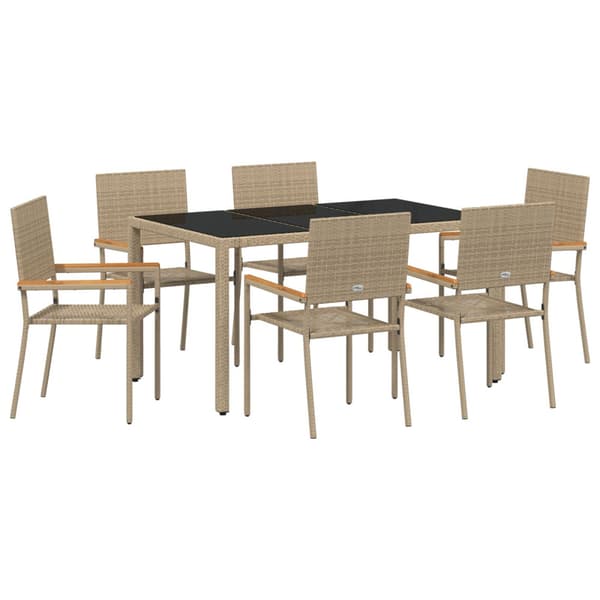 Trädgårdsmöbelset 7 pcs Beige konstrotting