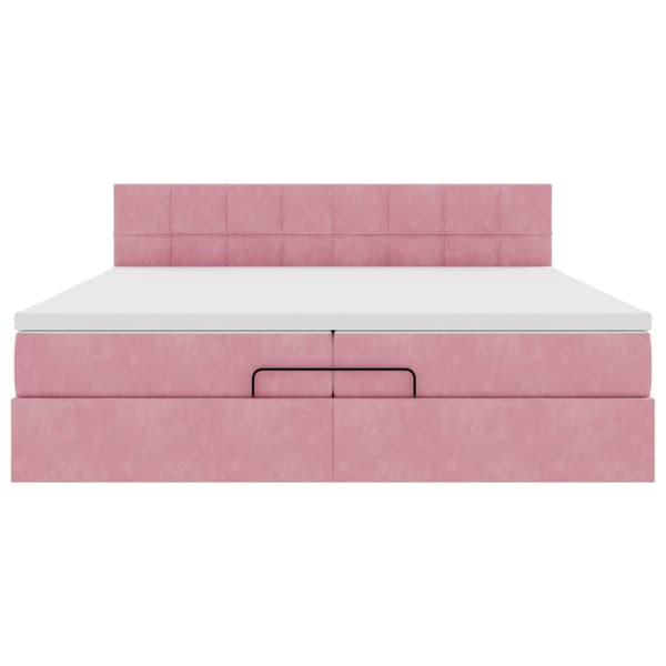 Ottoman sängram med madrasser rosa 200x200 cm sammet