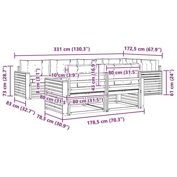 Utomhussoffset 7 pcs Vit och antracit 331 x 172,5 x 73 cm