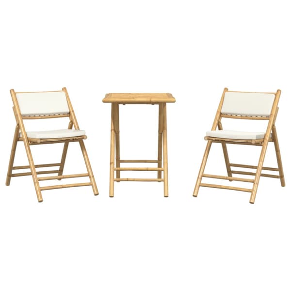 Caféset för trädgården med gräddvita dynor 3 delar bambu