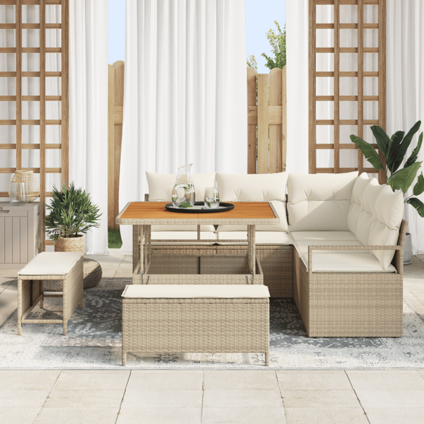 Trädgårdsoffset med kudde 8 pcs Beige och gräddfärgad