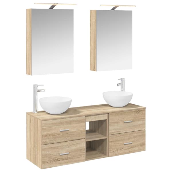 Badrumsmöbelset 5 pcs Sonoma-ek Konstruerat trä och glas