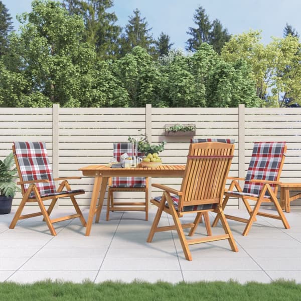 Fällbara fåtöljer med dynor, 4 st, massivt trä, teak