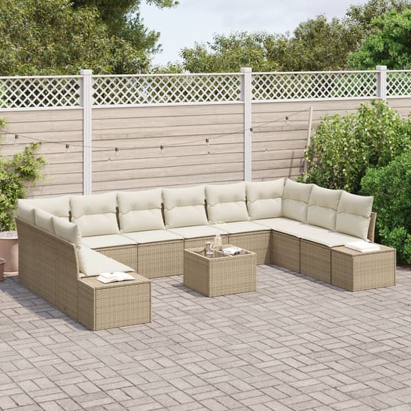 Trädgårdsoffset 10 pcs Beige och gräddfärgad Polyrattan