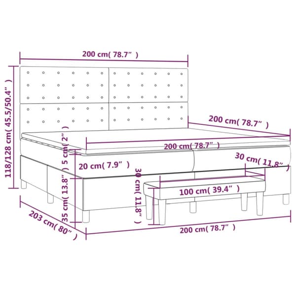 Ramsäng med madrass mörkgrå 200x200 cm sammet