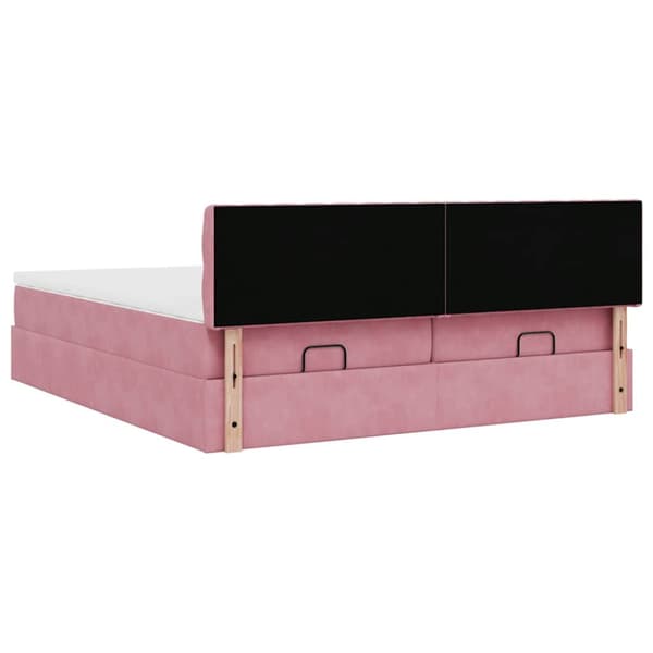 Ottoman sängram med madrasser rosa 200x200 cm sammet