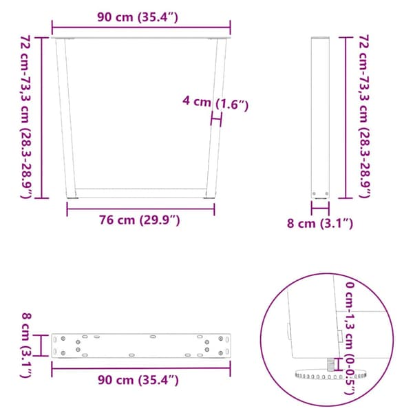 Matbordsben V-formade 2 st antracit 90x(72-73,3) cm stål