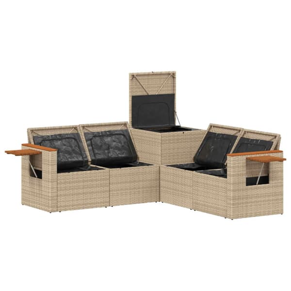 Soffset 5 st Beige och Ljusgrå Poly Rattan och stål