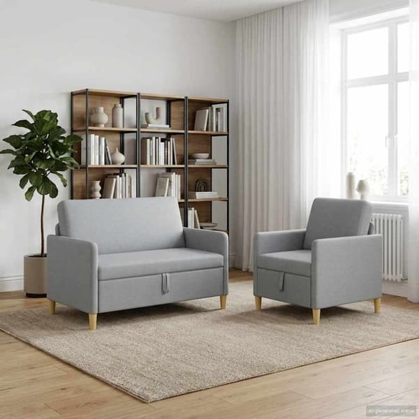 Soffgrupp med förvaring 2 pcs Ljusgrå Polyester