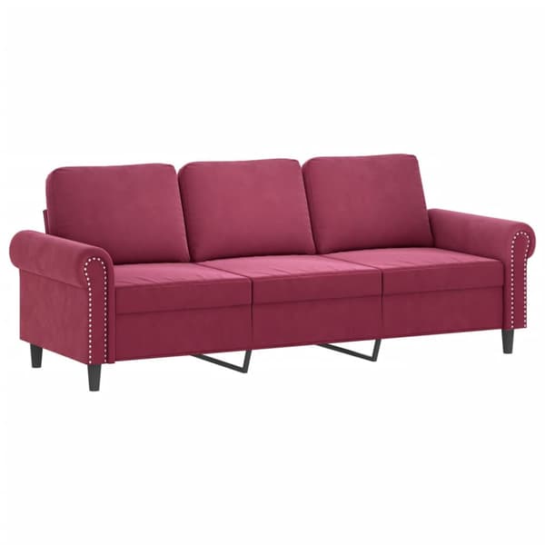 3-sitssoffa vinröd 180 cm sammet