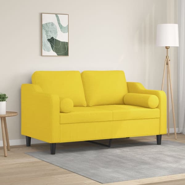 2-sits soffa med prydnadskuddar ljusgul 120 cm tyg