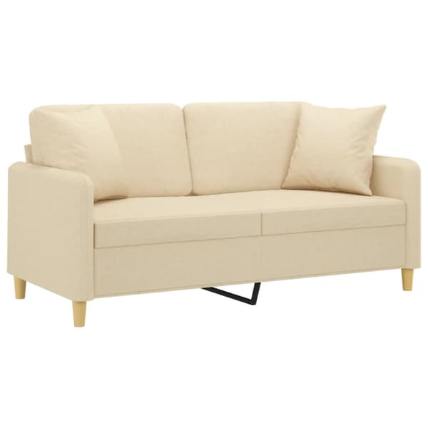 2-sits soffa med prydnadskuddar gräddvit 140 cm tyg
