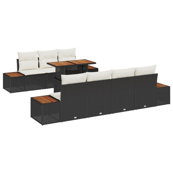 Trädgårdsoffset med kudde 8 pcs Svart Poly rattan