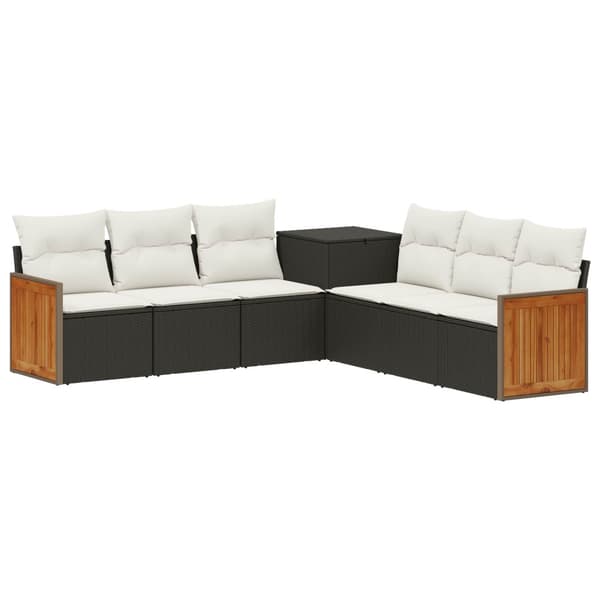 Soffset 7 pcs Svart och krämvit Poly Rattan och stål