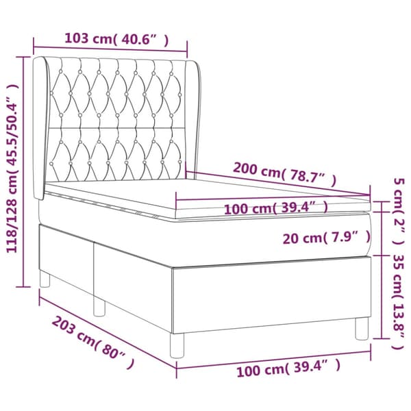 Ramsäng med madrass ljusgrå 100x200 cm sammet