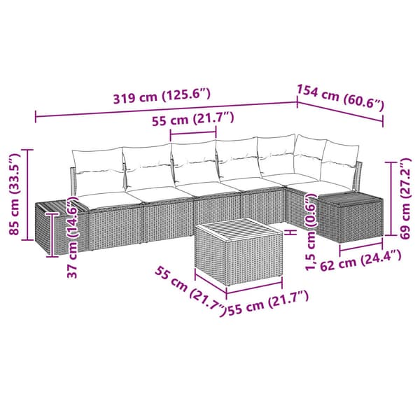 Trädgårdsoffset med kudde 7 pcs Beige konstrotting