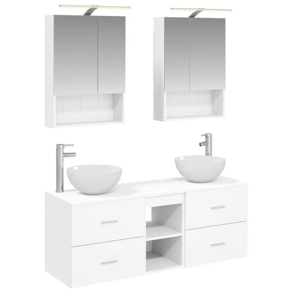 Badrumsmöbelset 5 pcs Vit Konstruerat trä och glas