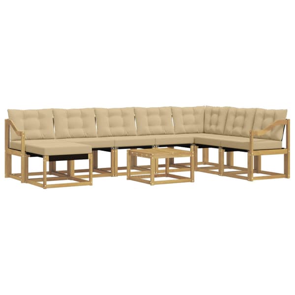 Utomhussoffset med kudde 9 pcs Vit och Beige