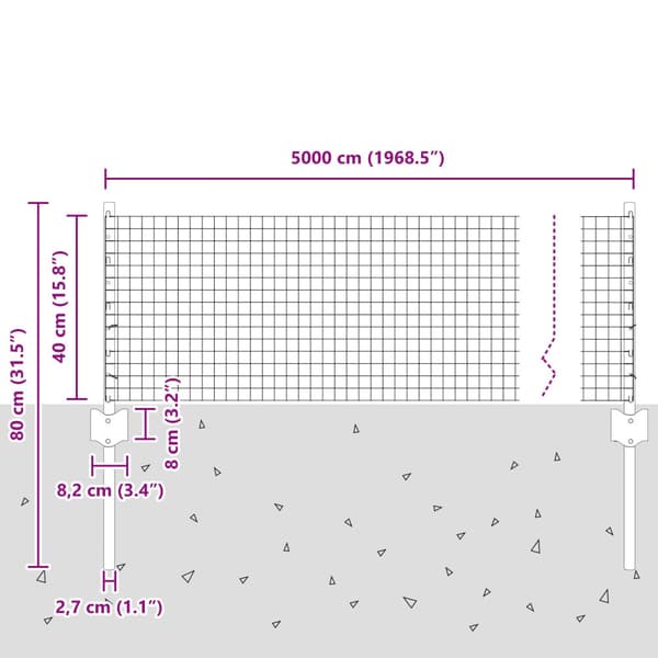 Stängsel med stolpe Silver 0,4 x 50 m Stål