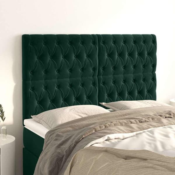 Sänggavel mörkgrön 160x7x118/128 cm sammet