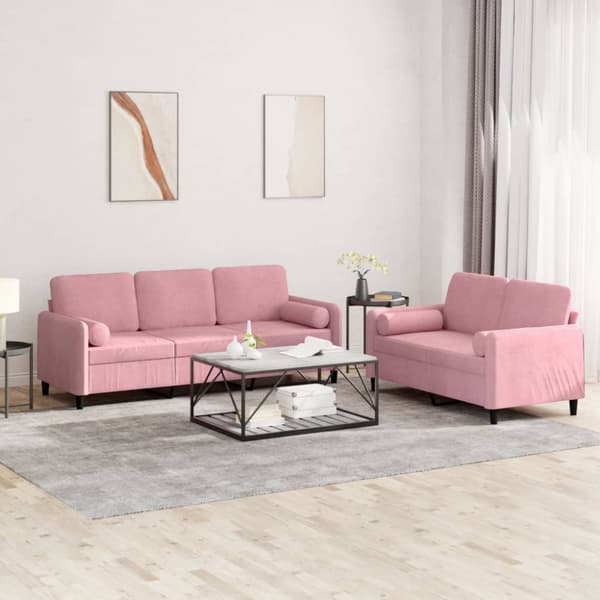 Soffgrupp med kuddar 2 delar rosa sammet