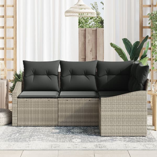 Trädgårdsoffset med kudde 4 pcs Ljusgrå konstrotting
