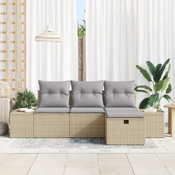 Trädgårdsoffset med kudde 4 pcs Beige Poly rattan