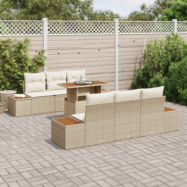 Trädgårdsoffset med lagring 7 pcs Beige Poly rattan