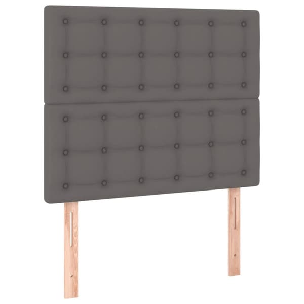Ramsäng med madrass & LED grå 90x200 cm konstläder