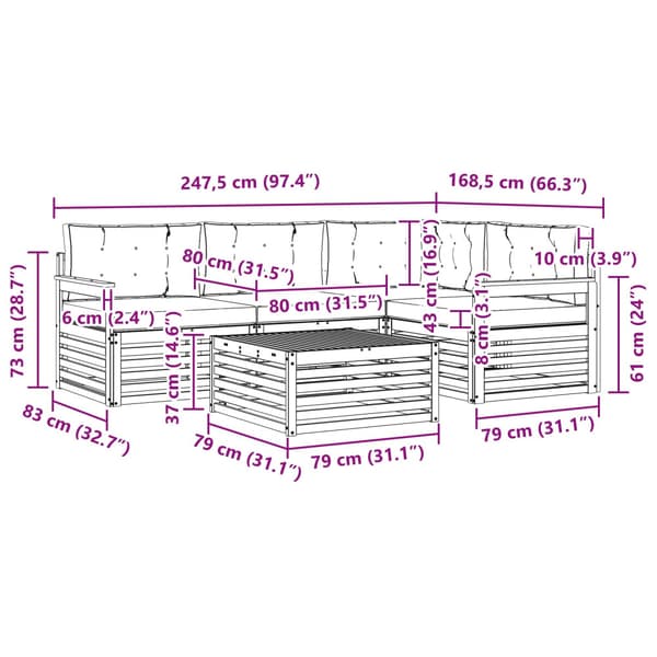 Utomhussoffset med kudde 6 pcs Vit och antracit Polyester