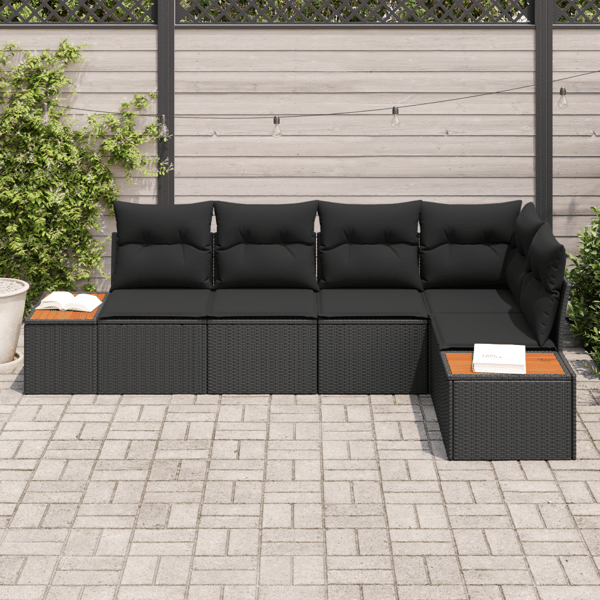 Trädgårdsoffset med kudde 5 pcs Svart Poly rattan
