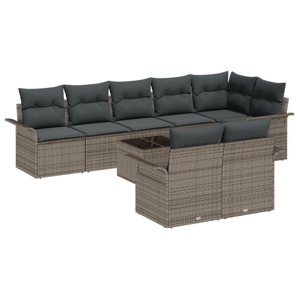 Trädgårdsoffset med kudde 9 pcs Grå Poly rattan