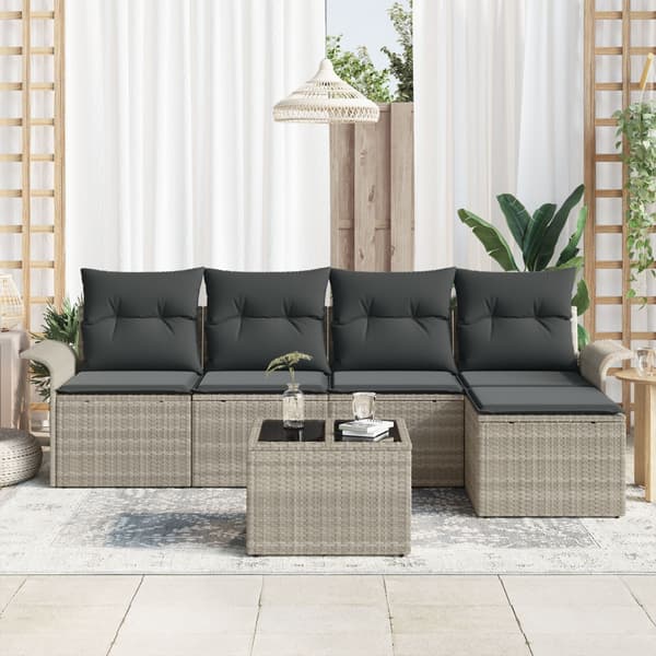 Utomhussoffa med kudde 6 pcs Ljusgrå konstrotting