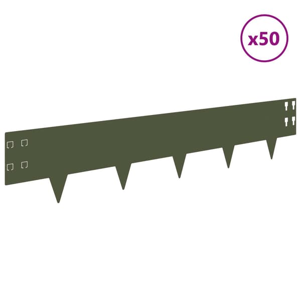 Kant för gräsmatta 50 pcs 100 x 20 cm Stål Olivgrön