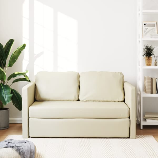 Golvbäddsoffa 2-i-1 gräddvit 112x174x55 cm konstläder