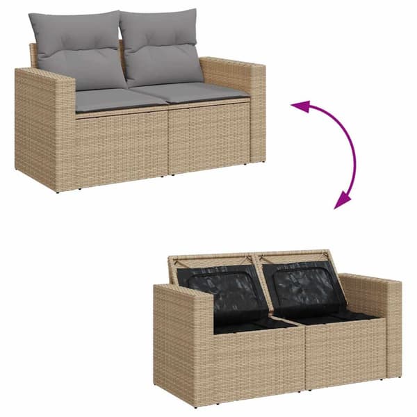 Matgrupp för trädgården med dynor 7 delar beige konstrotting