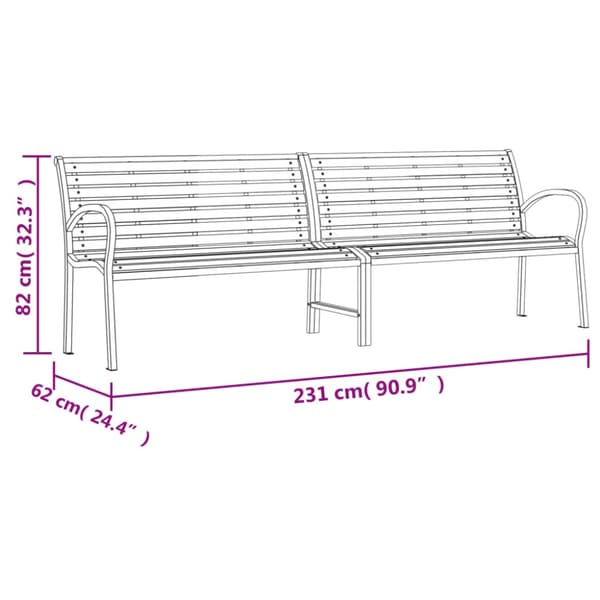 Trädgårdsbänk brun 231 cm trä & pulverlackerat stål